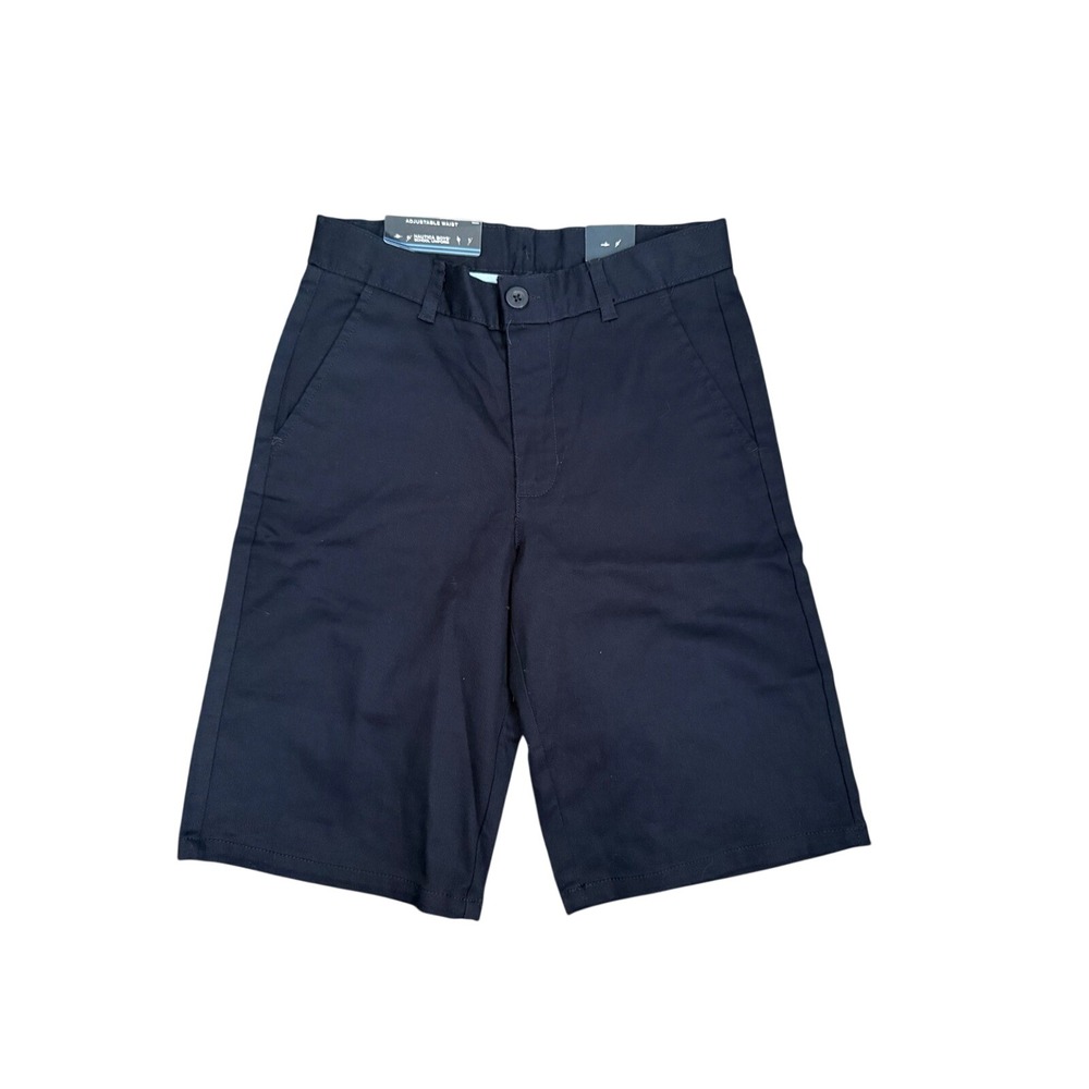 Nautica Boys School Uniform Flat Front Shorts Navy Blue Adjustable Waist Size 12
